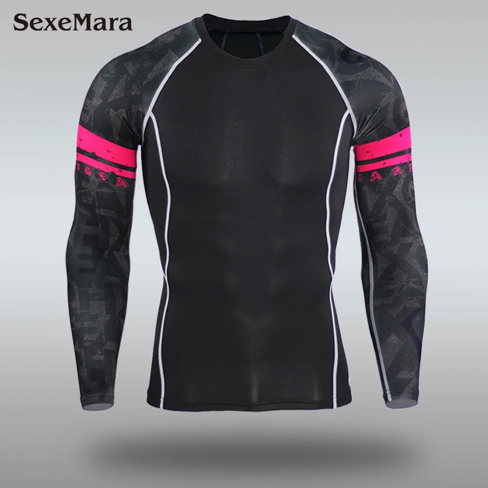 Only T-shirt Мужское компрессионное термобелье, рубашки, кальсоны, спортивный костюм для фитнеса, для мужчин, лайкра, ММА, Кроссфит, колготки, мужская спортивная одежда - Цвет: Only T-shirt