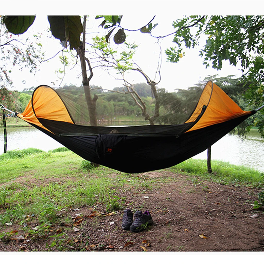 Camping Nylon Hammock Ultralight Portable with Mosquito Net Tree Straps for Outdoor Travel Backyard Hiking Climbing Trekking 