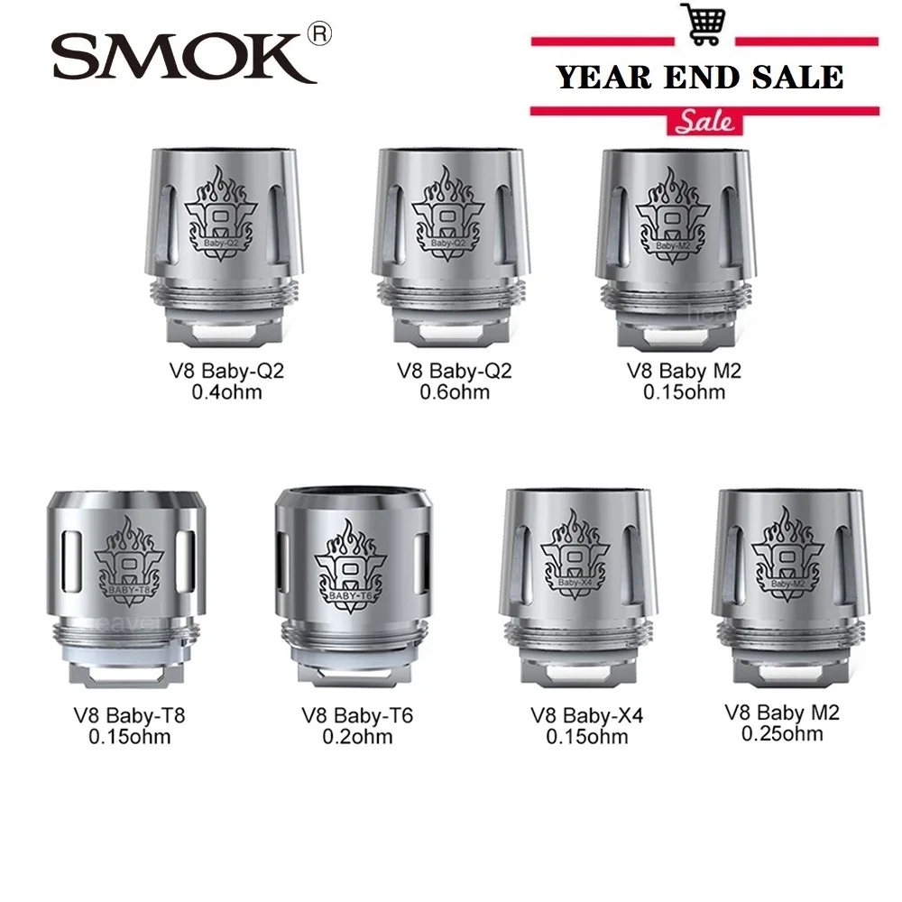 

5pcs/pack Original SMOK V8 Baby Coil Head with for 0.4ohm Baby-Q2 Coil Head for TFV8 Baby Tank Atomizer Vape Vaporizer