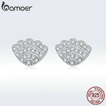 

bamoer GAE342 Real 925 Sterling Silver Shiny Pure Shells Stud Earrings Clear CZ Zirconia Girl Women Hypoallergenic Fine Jewelry