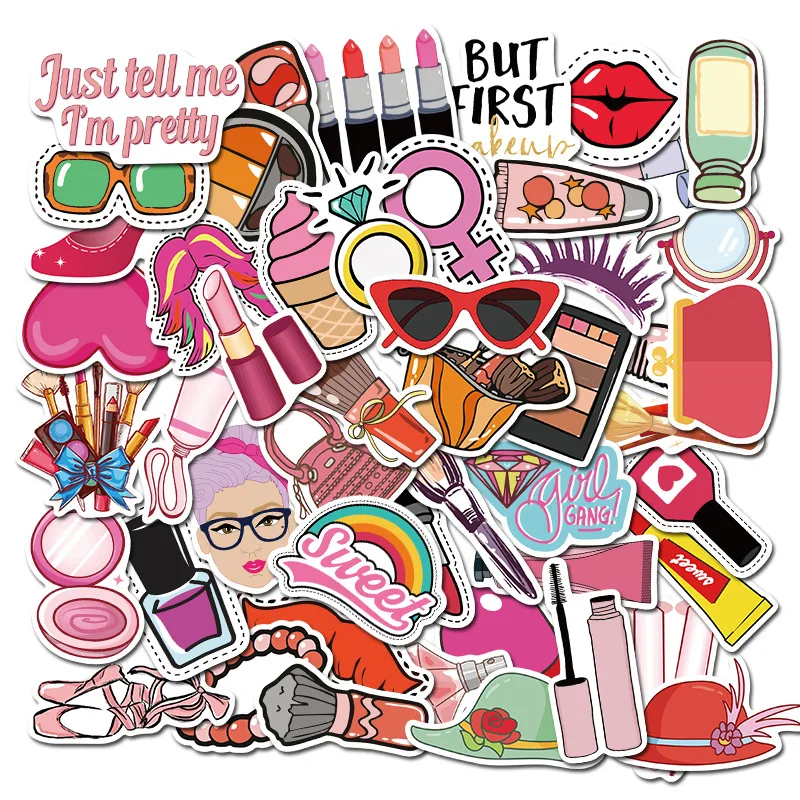 

10/30/50PCS Cartoon Cute Makeup Series Personalized Luggage Notebook Graffiti Stickers Waterproof Decoration Wholesale