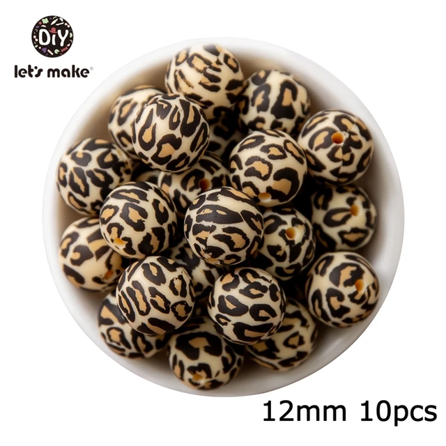 Let's make 50pcs Silicone Beads 12mm Eco-friendly Sensory Teething Necklace Food Grade Mom Nursing DIY Jewelry Baby Teethers Leopard print 10pcs