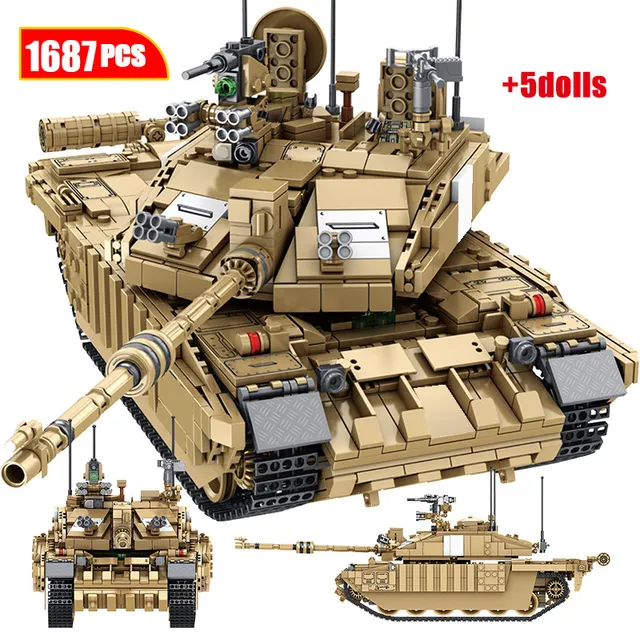 US $50.67 1687PCS Military Challenger 2 Main Battle Tank Model Building Blocks For WW2 Army Soldier Figures B