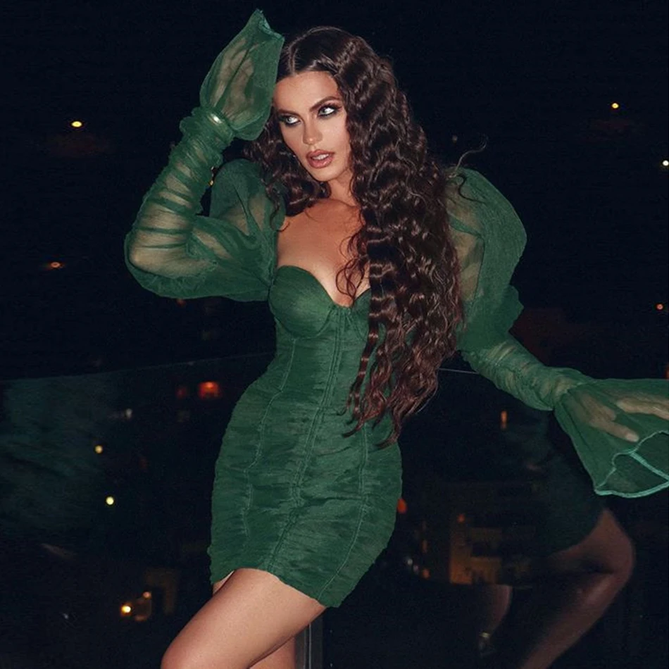 Осеннее Новое зеленое Черное мини-платье женское с v-образным вырезом и длинным рукавом сексуальное женское платье ретро облегающее Клубное вечернее платье vestidos