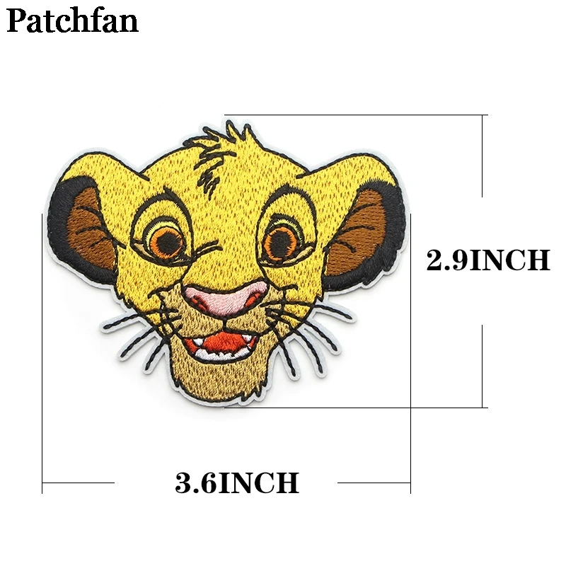 20 шт./партия, Patchfan, Лев, король, мультфильм, железные нашивки, одежда, вышитые аксессуары для лоскутного шитья индивидуальные нашивки,, A2312