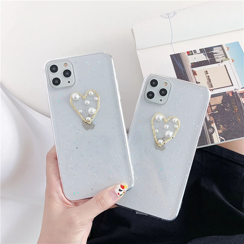 Роскошный 3D жемчужный чехол для телефона с сердечком iphone 11 11Pro Max XS XR X 7 8 Plus задняя