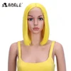 Perruque Lace Front Wig synthétique de Cosplay-Noble, perruque Bob lisse courte couleur jaune, perruque Blonde de 12 pouces pour femmes noires ► Photo 2/6