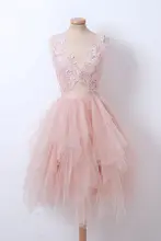 Розовое коктейльное платье 2020 ТРАПЕЦИЕВИДНОЕ без рукавов с