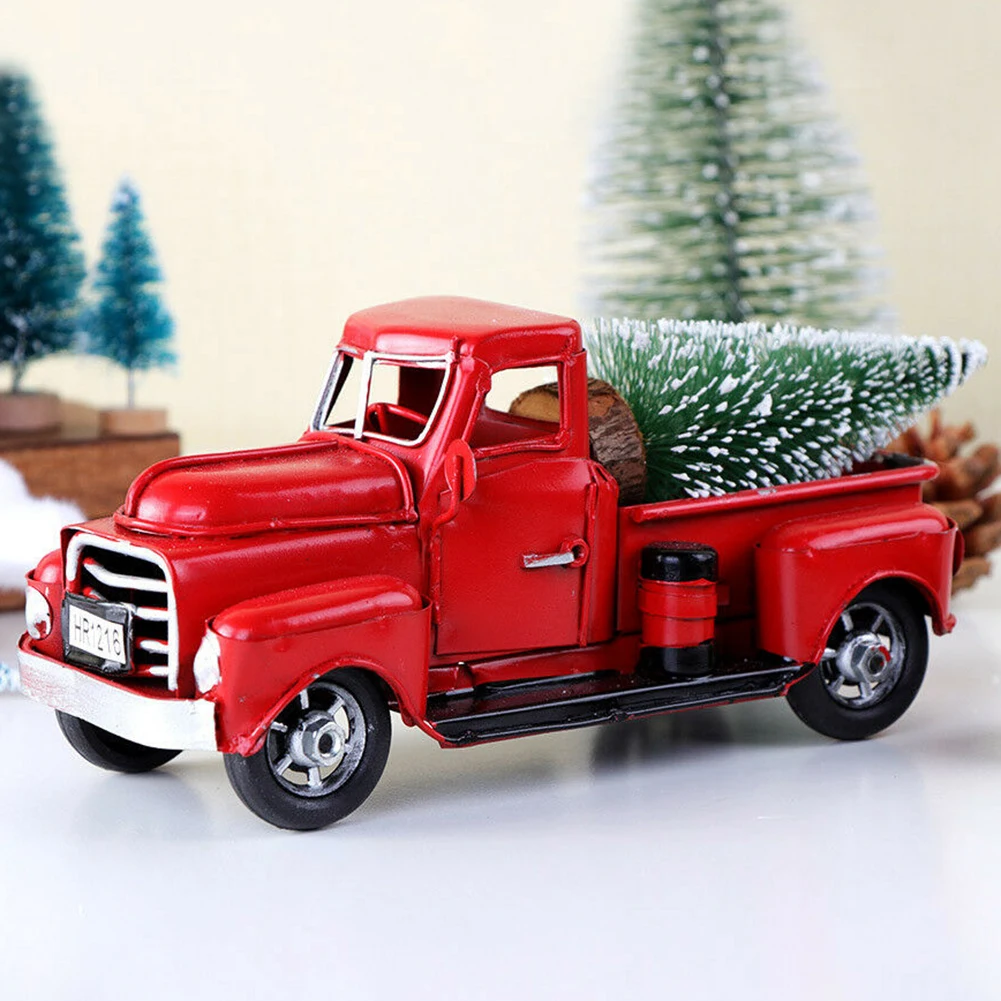 Camioncino Di Natale In Metallo Con Albero - Modello Vintage Per Decorazione