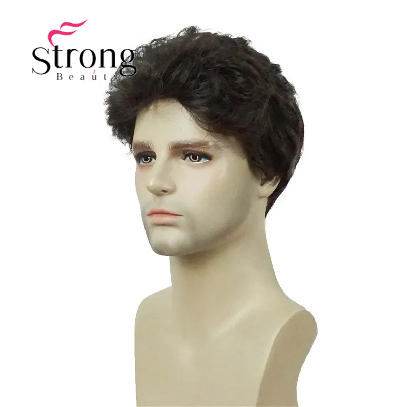 StrongBeauty мужской короткий коричневый черный пушистый натуральный волнистый