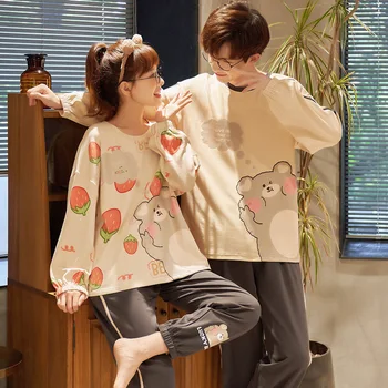 

Cartoon Lovers Pyjamas Women And Men Sleepwear Pijamas Women Winter Flannel Fleece Warm Pajama Set Pajamas For Women Nightwear