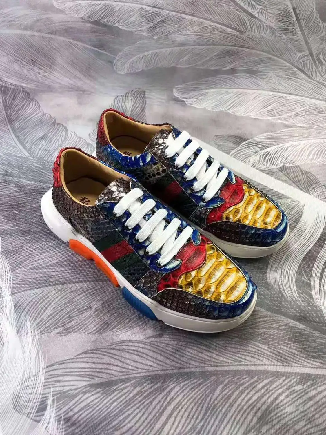 

2019 latest design colorful 100% Genuine real python skin men sneaker fashion leisure style flat men shoe high end snake skins