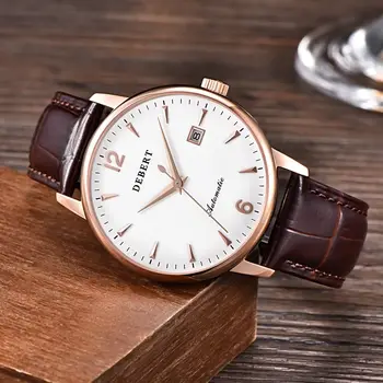 

Debert 40mm Sapphire Glass Leather strap luxury top brand male clock mechanical Automatic date relogio masculino Dress men watch