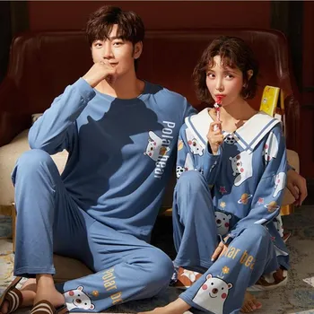 

Set Autumn Long Sleeve Pijamas for men women Cotton Sleepwear Family Pyjamas Suit Men Big Size Pajamas homewear Couple Pajamas