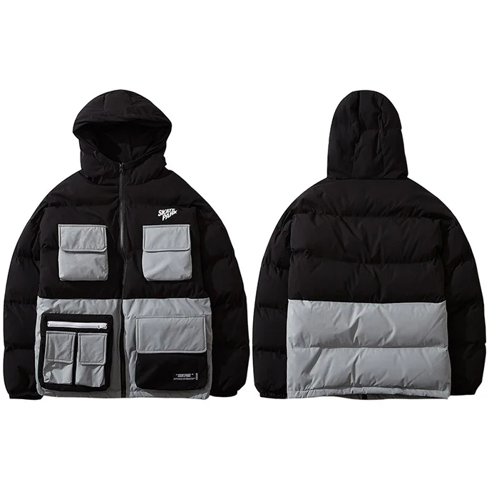 Зимняя уличная куртка в стиле хип-хоп парка с подкладкой для мужчин Harajuku цветной Тренч с капюшоном ветровка одежда оверсайз Новинка - Цвет: A566086 Black