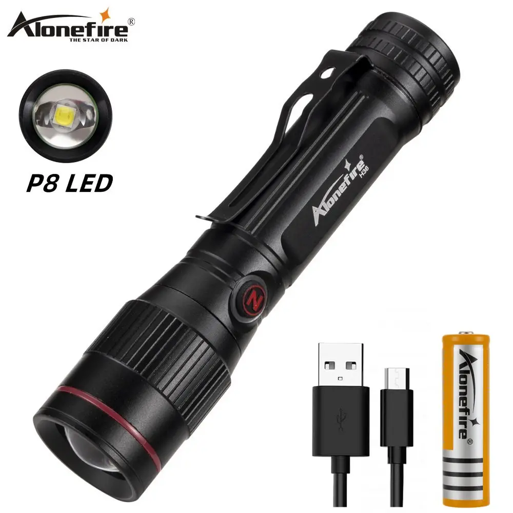 

Светодиодный перезаряжаемый фонарик Alonefire H36, фонарь P8 с аккумулятором 18650, уличный кемпинговый Мощный USB светодиодный фонарь