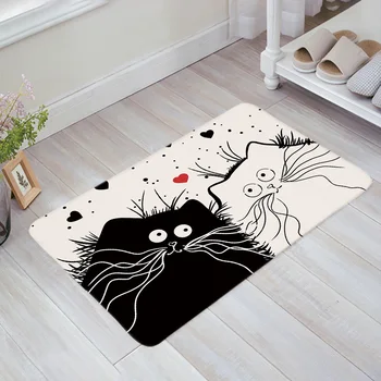 

Black White Cat Doormat Non-slip Rug Soft Bath Mats Bathroom Supplies Carpet Living Room