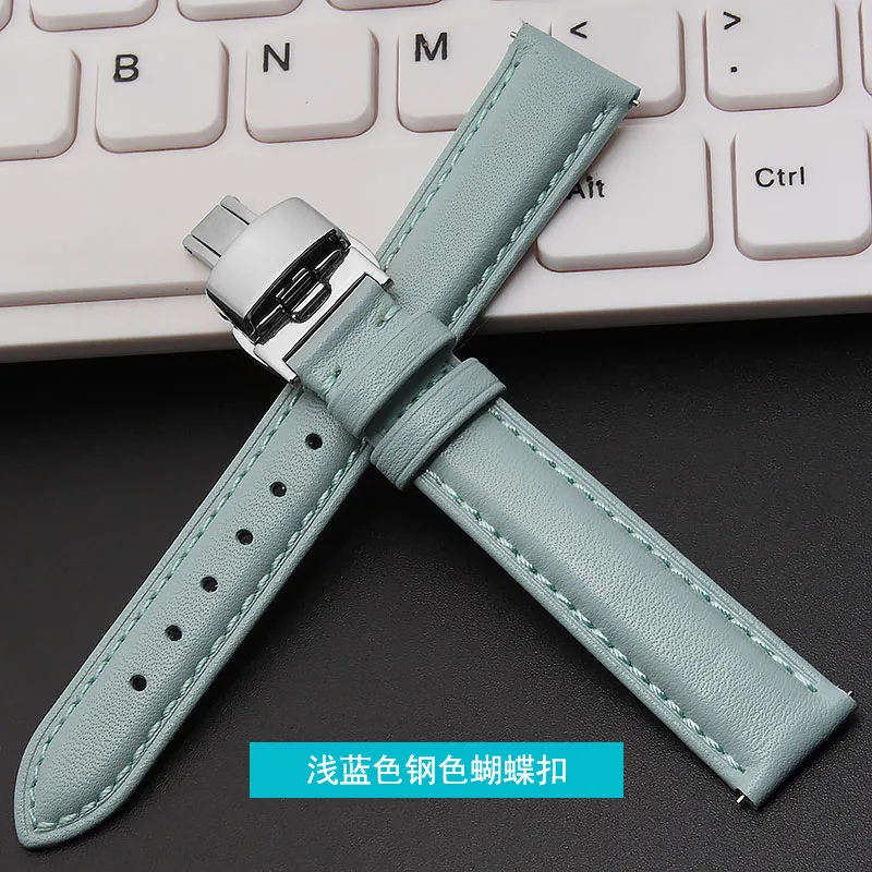 12MM 14MM 16MM 18MM 20MM Butterfly clasp smooth Mint green pink genuine leather watch band watch 3