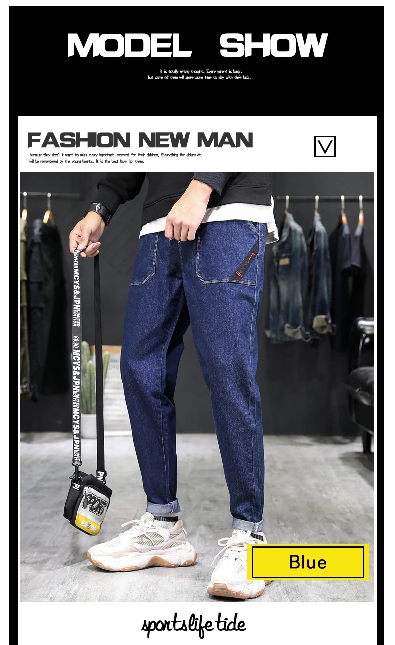 New Men Clothes Mens Jeans Harem pants Denim Wash Casual Business Trousers Men Fashions Sim Casual Full Length Pants