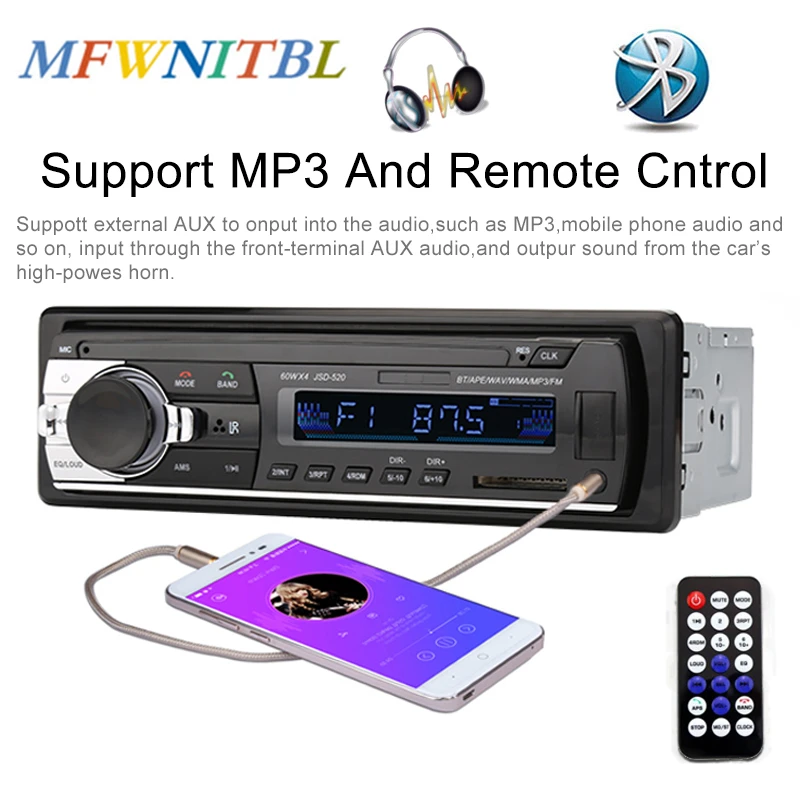 LTB FM автомобильный радиоприемник с Bluetooth стерео автомагнитола FM/AUX в приемник JSD 520