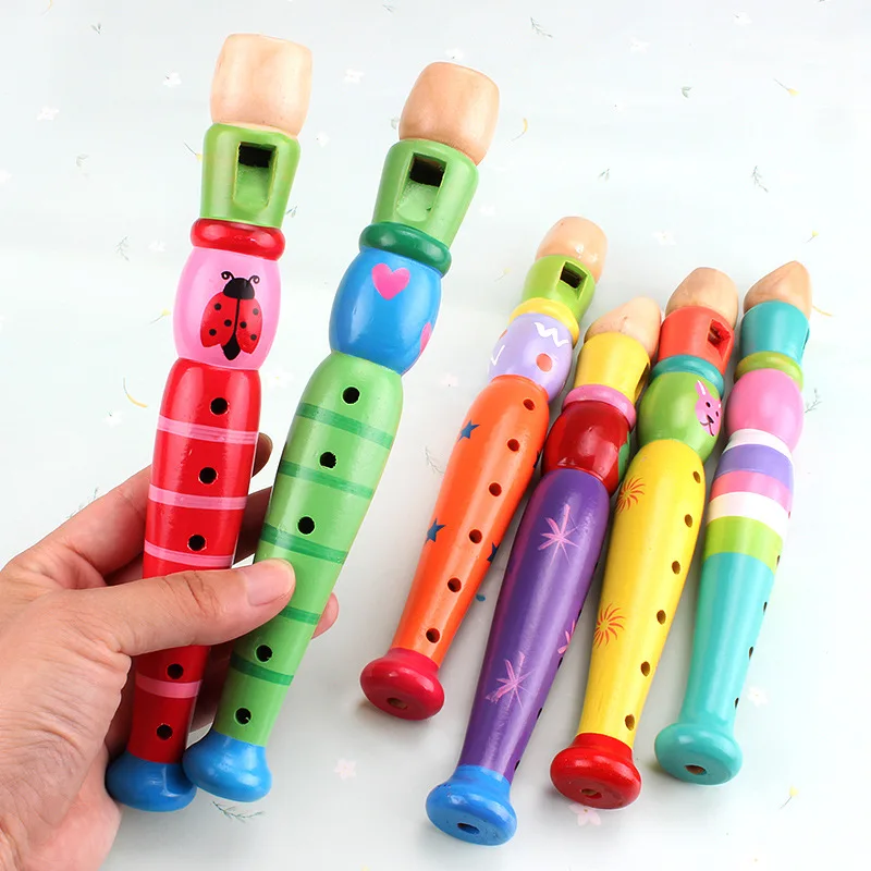 Деревянные Мультяшные флейты, деревянные детские кларионетные 6 отверстий, маленькие пиколо, играющие музыкальные инструменты, детские