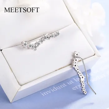 

MEETSOFT 925 Silver Prevent Allergy Stud Earrings for Women Design Trendy Small Crystal Star Jewelry Gift
