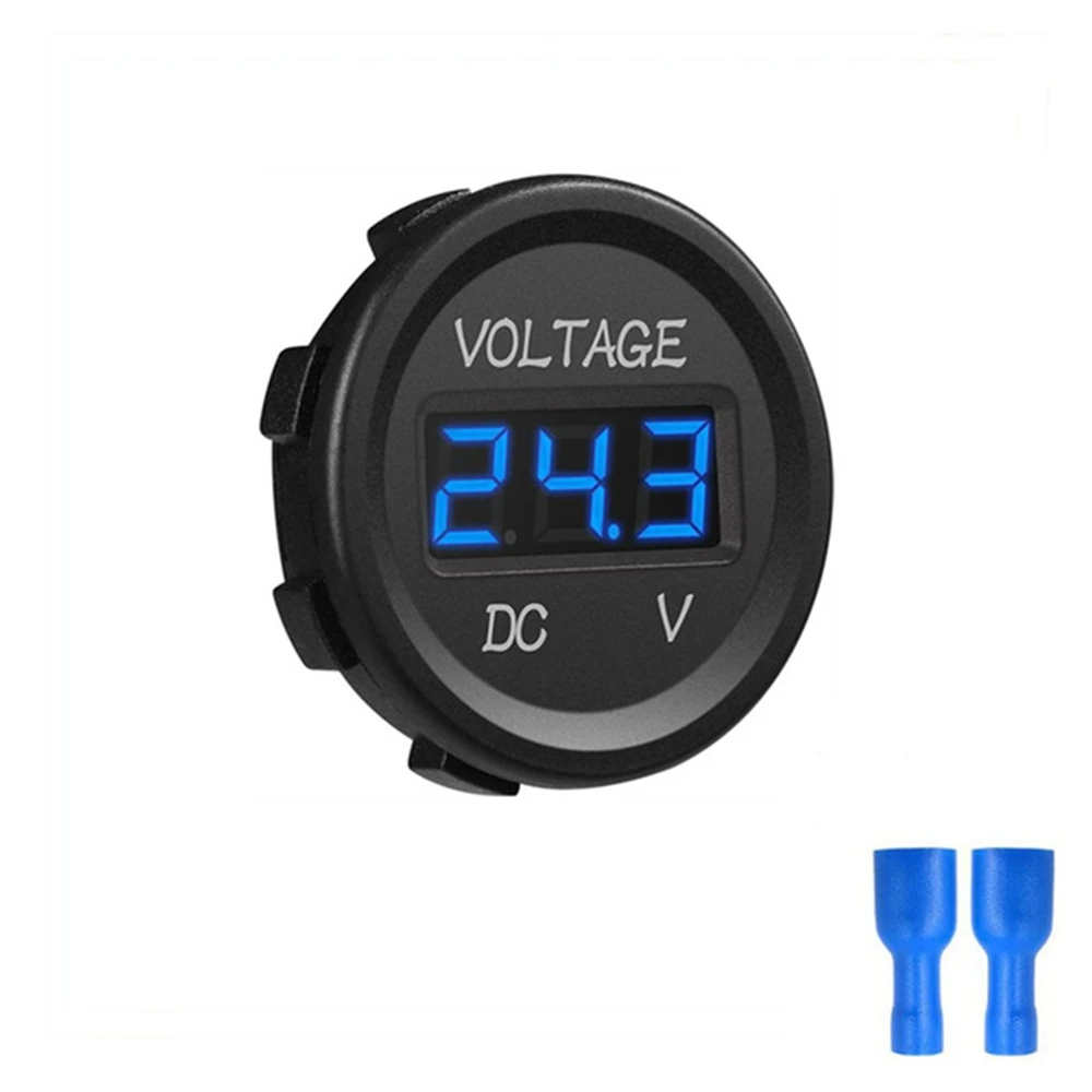 Digital Voltmeter Car Digital Gauge DC 5-48V Car Motorcycle Voltmeter Mini Digital Waterproof LED Panel Tester Display Round Volt Meter Gauge