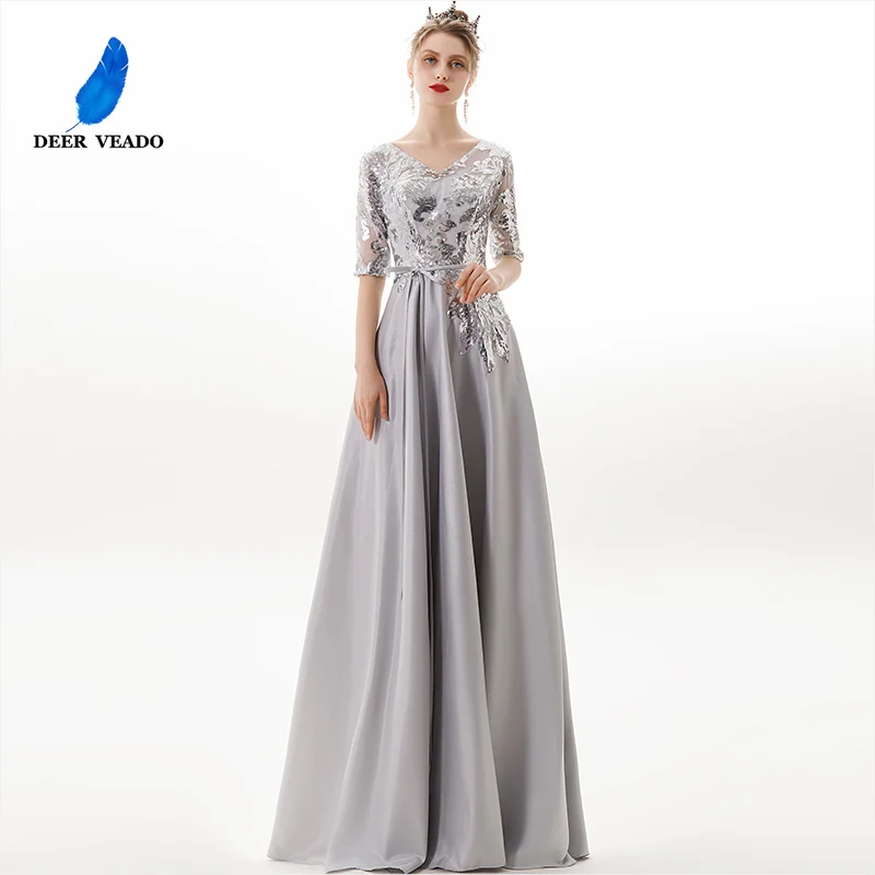 

DEERVEADO A Line V Neck Long Evening Dress 2019 Backless Party Dresses Formal Dress Evening Dresses Vestido De Festa YS462