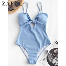 ZAFUL Бикини ребристая замочная скважина с завязками Проволочные купальники с высокой талией Цельные костюмы Летний купальный костюм