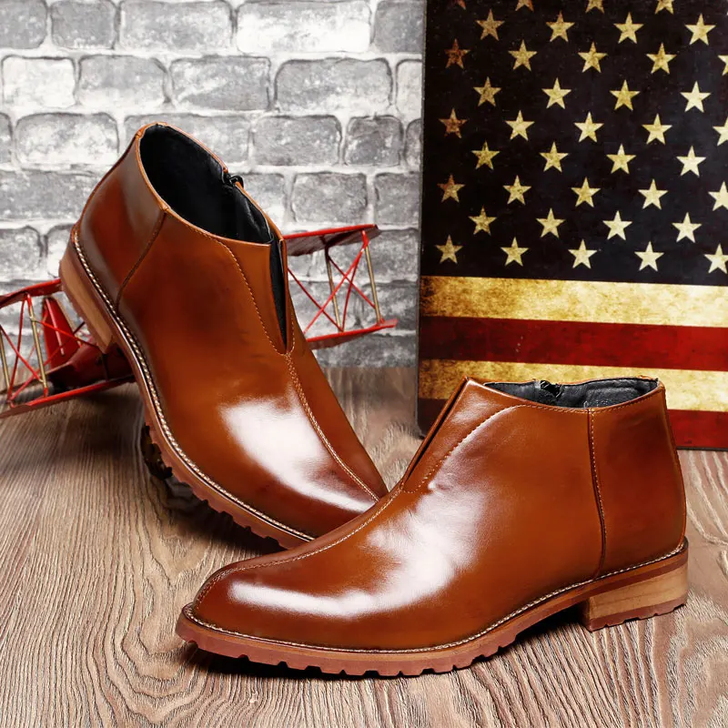 

Men Dress Leather Boots Basic Black Mid-boots Fashion velvet Increase Lace-up and Zip Ankle Mens Pointed Toe Dress Oxfords Shoes