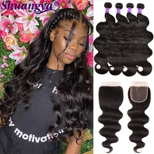 

4 Pcs/Lot Peruvian Body Wave With Closure 100% Human Hair 3 Bundles With Middle/Free Part Closure Alimog Remy Hair Miss Cara