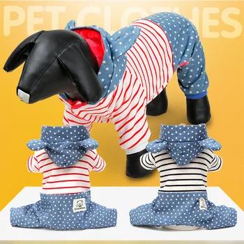 

T New Style for Autumn and Winter Popular Brand Four-Legged Clothes Manufacturer Teddy Hat Striped Thickened Pet Clothes