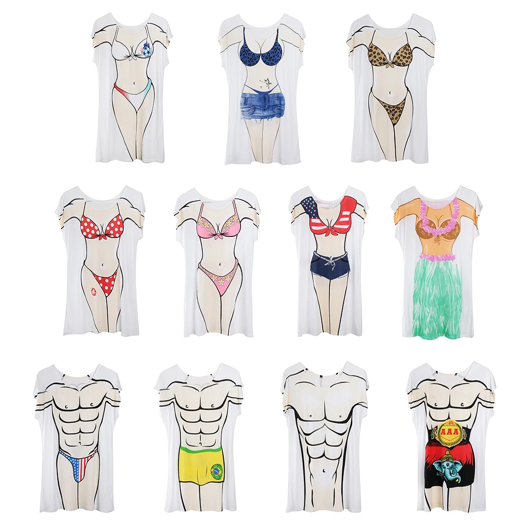 Novelty Young Girl 3d Print T-shirt Women's Fashion Cover-Ups Swimwear Bikini Hen Night Pajama Oversize T-Shirt Tee
