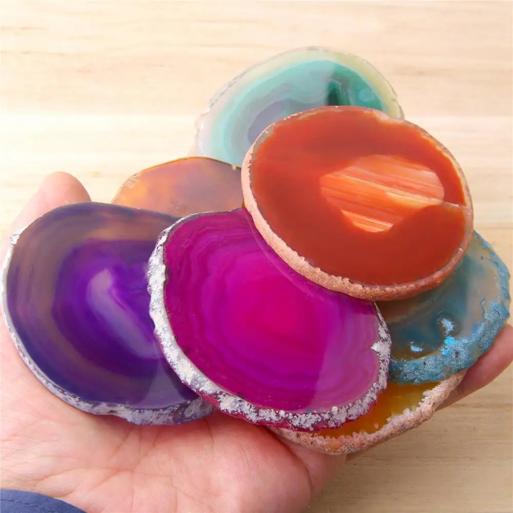 

6pcs Natural Agates Slice Geode Polished Slab Brazil Crystal Quartz Ornaments for DIY Apparel Sewing Accessory 50-80mm stone diy