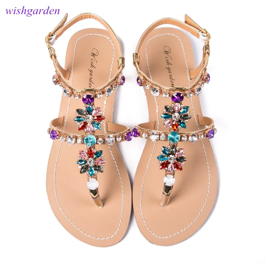 20 новые женские летние сандалии со стразами пляжные блестящие шлепанцы с кристаллами повседневные женские тапочки для ремня в стиле бохо, большие размеры