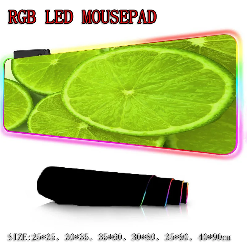  XGZ Fruit Green Orange Large RGB Mouse Pad Black Edge Animated Computer Desk Mat Speed Rubber Non-s