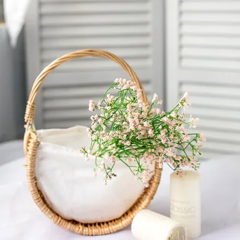 

Flower Basket Strong Sturdy Grass Vine Linen Handmade Woven Half Moons Flower Basket Wicker Basket Home Wedding Home Decorations