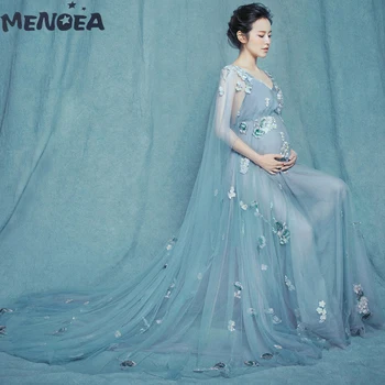 

Menoea Maternity Dress New Maternity Photography Props Maternity Flower Lace Dress Shoulderless Voile V-neck Pregnant Dress