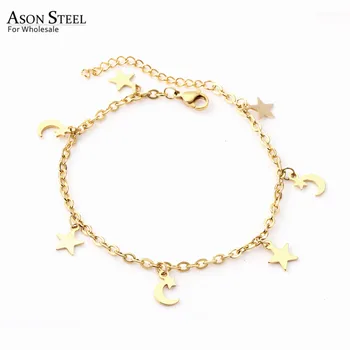 ASONSTEEL Charming 316L Stainless Steel Barefoot Chain Gold Color Star Moon Anklet for Women Gift Foot Chain Accessories Jewelry