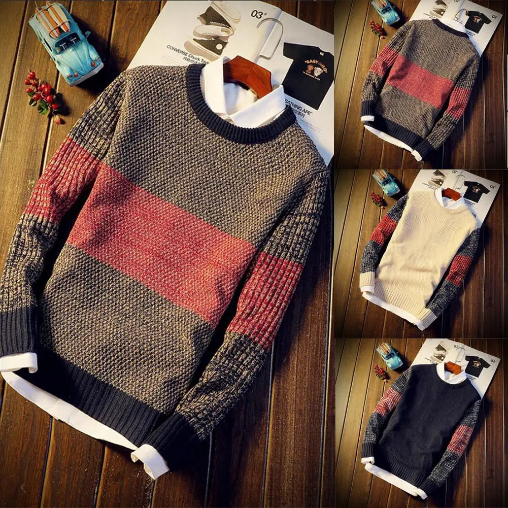 Studyset Men sweater Thin Long Sleeve Round Collar Pullover Casual Knitted Sweater cotton blend round collar thin style