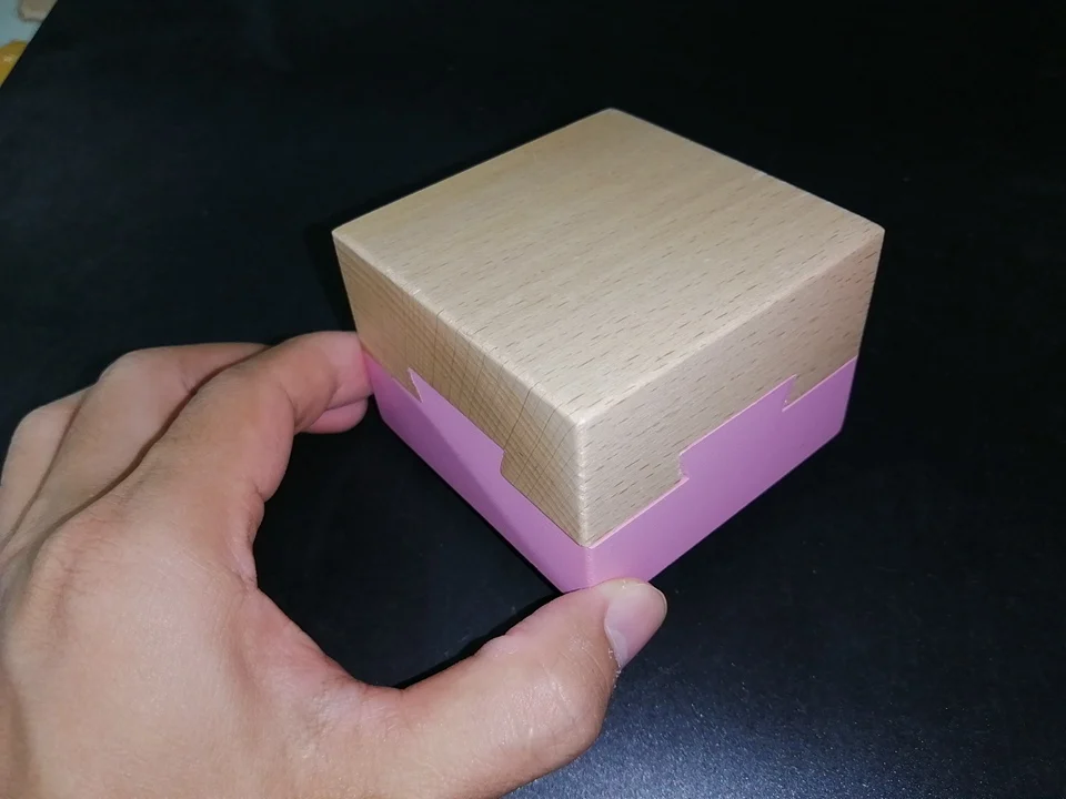 Розовый Деревянный 3D головоломка Прорезыватель обручальное кольцо подарок секретная коробка игрушка
