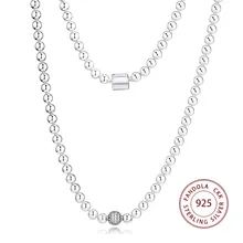 Подлинное 925 пробы Серебряное ожерелье с бусинами и подвеской для женщин, роскошная брендовая Модная бижутерия, аксессуары для женщин