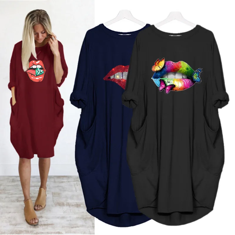 

Sexy Dress Lips Casual Long Sleeve Spring Autumn Dresses for Women 2020 Elegant Street Style Femme Robe