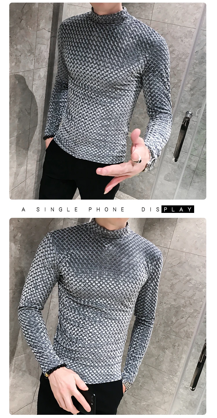 Fashion men plaid sweater long sleeve pullover winter thick warm turtleneck black casual pullover male slim fit knitted sweater