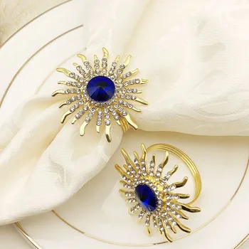 

TAI Top 12Pcs/Set Flower Blue Crystal Napkin Rings Table Deco for Party Wedding Luxury Napkin Holder Hotel Supplies