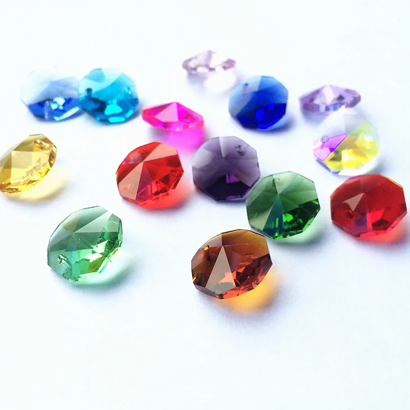 High Quality 2000pcs/lot Multicolor 14mm Crystal Chandelier Octagonal Beads In One Hole K9 Crystal Glass Lighting Parts Accessories DIY Wedding & X-tree Decoration