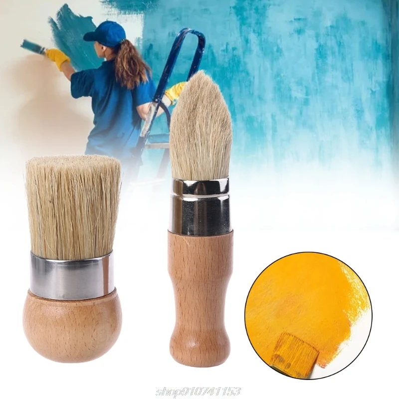 2Pcs/Set Round and Pointed Chalk Paint Wax Brush Ergonomic Handle Natural Bristle Brushes Furniture Paint A14 21