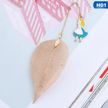 

1 Pcs/Set Creative Lovely Alice Rabbit Bookmarks Gold Color Leaf Texture Reading Pages Books Mark High-Grade Student Stationery