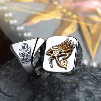 

Eye of Horus rings for man and women Copper with Stainless steel Index Ring fashion jewelry hippop street culture mygrillz