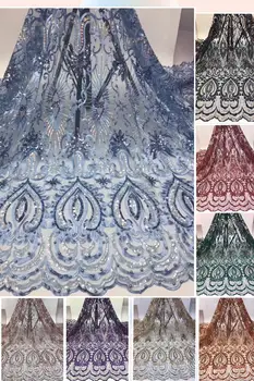 

High Quality Tulle Lace Gold Line African Lace Fabric With Sequins Beads African French Wedding Lace Fabric For 5yards